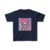 Cute Pink Cartoon Girl T-Shirt – Colorful Urban Art Style