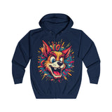 Playful Cartoon Dog Hoodie - Vibrant Graphic Zip-Up