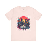 Sunset City Street T-Shirt – Vibrant Urban Skyline Art Tee