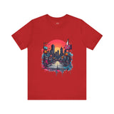 Sunset City Street T-Shirt – Vibrant Urban Skyline Art Tee