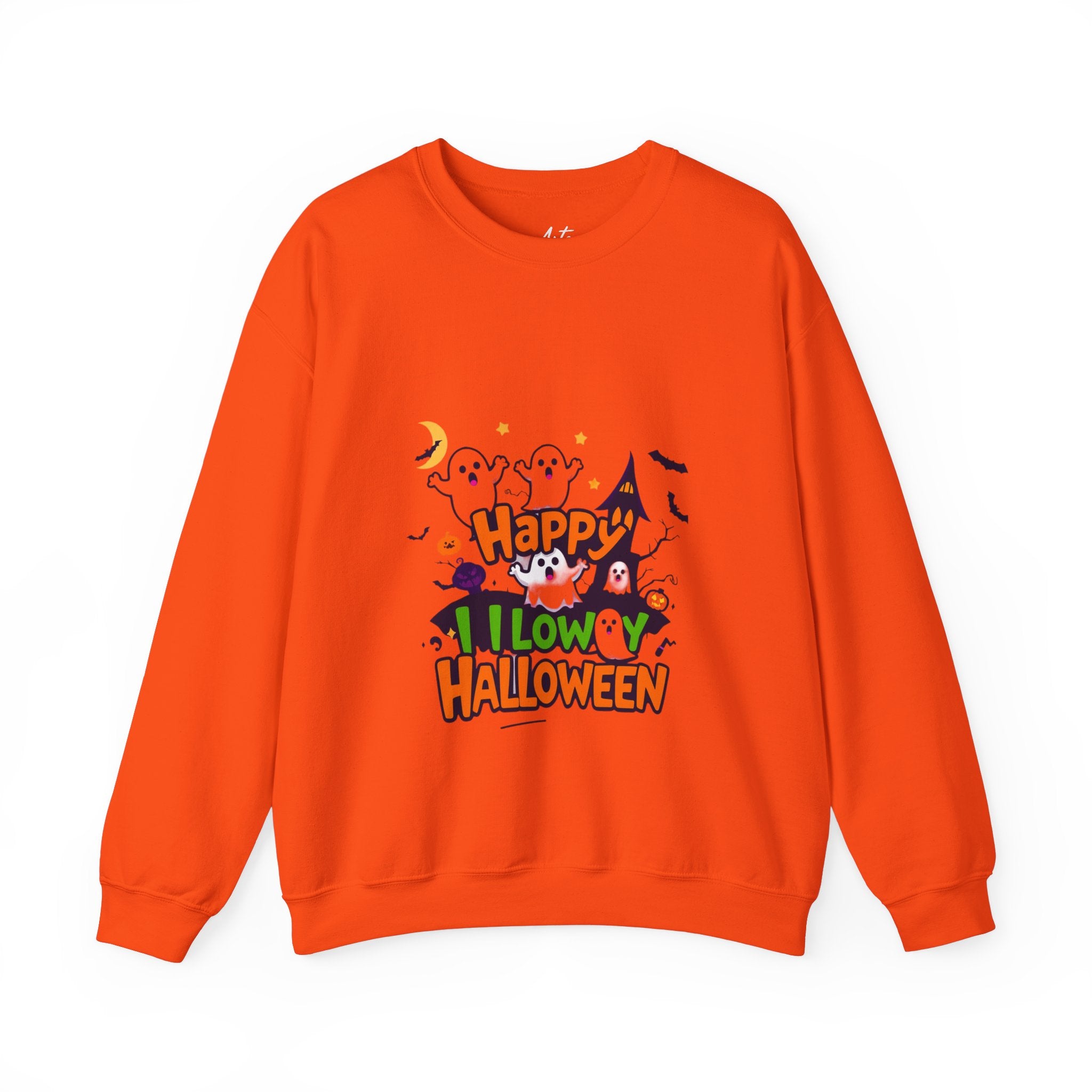 "Happy Halloween" Kids' Sweatshirt – Fun Ghosts & Pumpkin Design in Orange