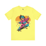 Retro Skater Girl T-Shirt - Fun and Vibrant 80s Style