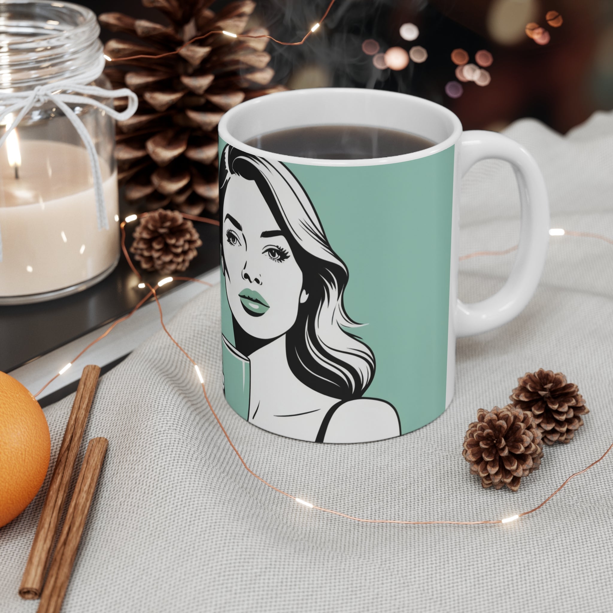 Mint Green Coffee Mug – Elegant Lady Design