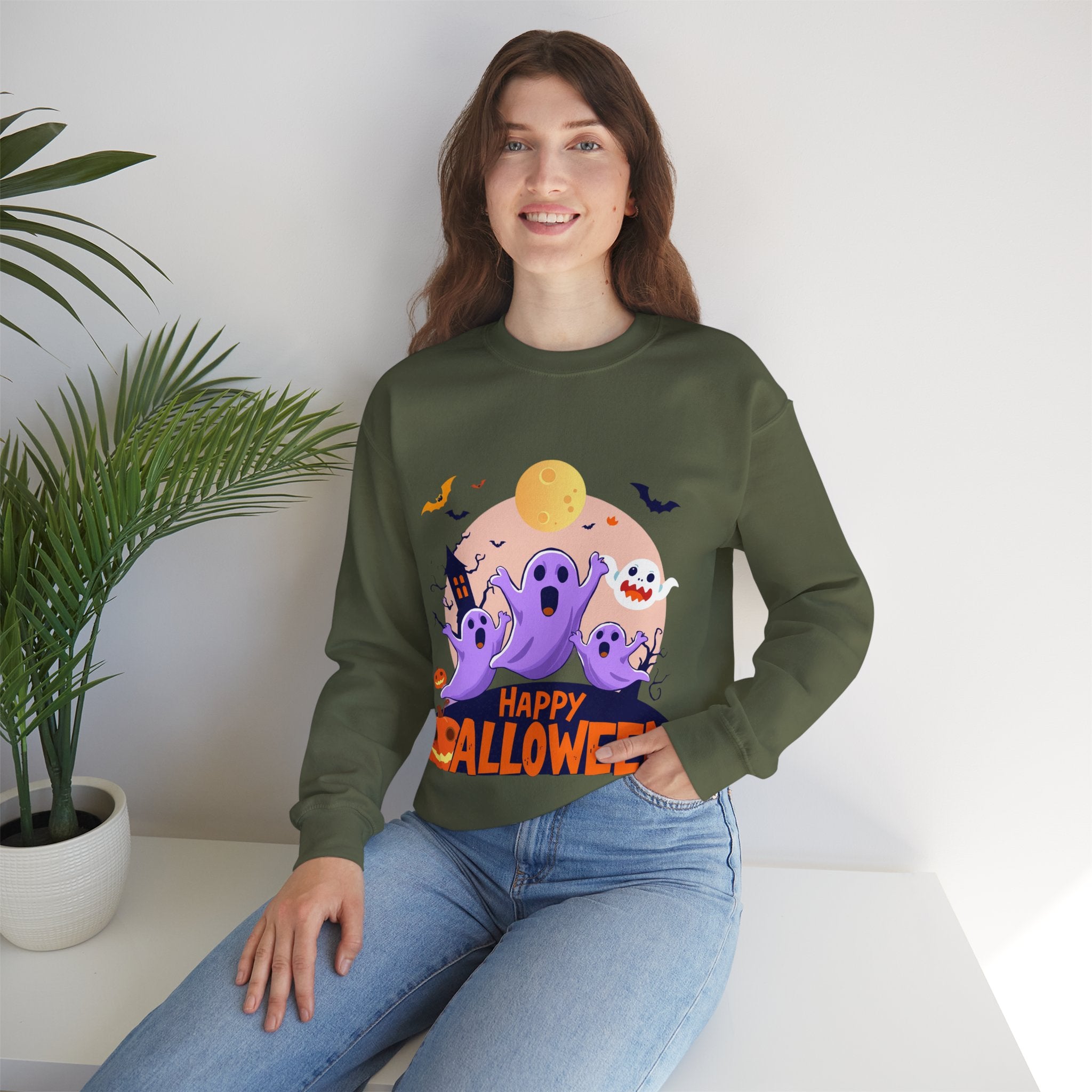 Halloween Ghost Sweatshirt – Cute Spooky "Happy Halloween" Design