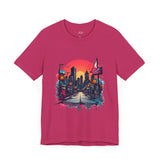 Sunset City Street T-Shirt – Vibrant Urban Skyline Art Tee