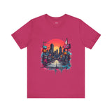 Sunset City Street T-Shirt – Vibrant Urban Skyline Art Tee